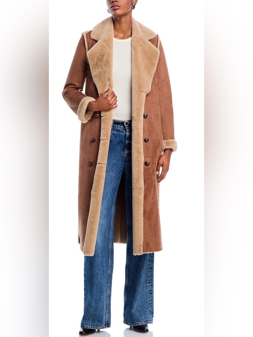 L'AGENCE Citron Faux Fur Maxi Coat in Sepia Brown